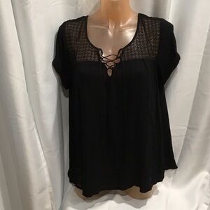 Addition Elle Black Lace-Up Boho Blouse